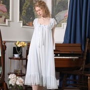 宫廷风睡衣莫代尔性感女法式白色睡裙纯棉夏季长裙，公主风长款吊带
