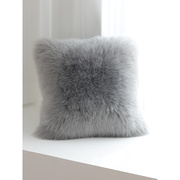 小沙纯羊毛抱枕毛绒靠垫北欧沙发，靠垫皮毛一体含芯片真皮靠背椅垫