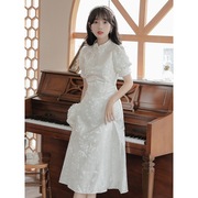 新中式白色连衣裙女夏天高级感法式艺术感裙子，轻奢国风改良旗袍裙