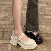 白色玛丽珍小皮鞋女凉鞋粗跟厚底2024年春夏季配裙子高跟单鞋