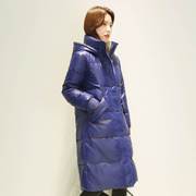 鸭冬季韩版时尚亮面绒服女中长款气质加厚白绒高端外羽套