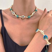 夏日海洋风卡通贝壳首饰套装女波西米亚，创意编织海龟海星项链手链