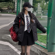 学院风黑色短款羽绒棉服大衣jk制服套装秋冬加厚保暖棉袄中长外套
