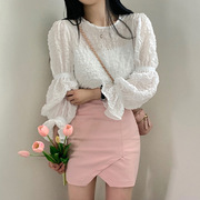 韩国chic2024早春甜美小众仙气泡泡，皱褶圆领灯笼，袖衬衫上衣女