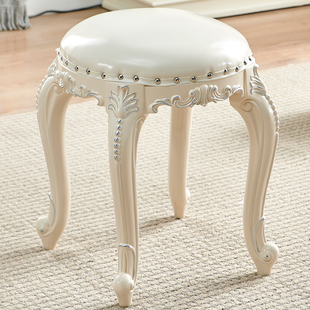 实木梳妆凳欧式圆凳子卧室家用美式椅子公主梳妆台凳子软包化妆凳