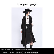 Lapargay纳帕佳2023女装黑色中长款风衣休闲宽松外套长袖大衣