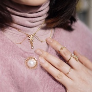 inchedition蝴蝶珍珠镶钻戒指，女时尚简约气质关节，指尖戒组合指环