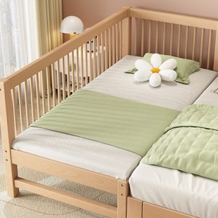 实木儿童婴儿床榉木拼接大床带护栏，加宽加厚床边防摔单人小床定制