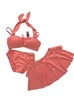 内单爱*丽荧光橙红色定型抹胸系脖三件套裙子型比基尼泳衣 155/80