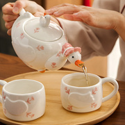 泽滕家卡通陶瓷茶壶茶杯家用茶具套装花茶壶下午茶可爱创意送礼