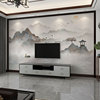 墙纸新中式3d立体水墨，山水画电视背景墙壁纸客厅，壁布影视墙布壁画