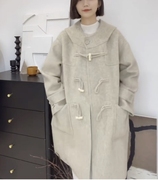 高端双面羊绒大衣女中长款2023韩版牛角扣连帽，宽松羊毛呢外套