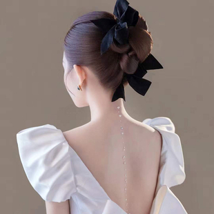 新娘头饰韩式黑色气质蝴蝶结，发夹结婚纱，礼服跟妆造型拍照配饰