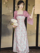新中式古风唐装改良汉服女夏复古浪漫仙气飘飘绝美玫瑰印花连衣裙