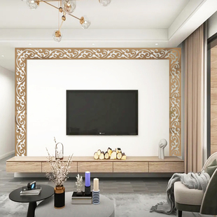 电视背景墙3D立体亚克力镜面中式客厅家用自粘影视边框腰线装饰墙