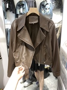 棕色皮衣外套，女2024春季修身显瘦短款拉链机车服皮夹克潮