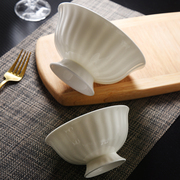 纯白骨瓷高脚碗防烫单个碗，高足饭碗陶瓷，粥碗面碗汤碗浮雕餐具纯色