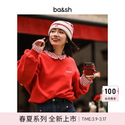 ba&sh2024新年系列，红色刺绣短款卫衣蝙蝠袖宽松上衣1e24rafa