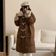 2023韩国东大门冬季加厚羽绒服女中长款过膝高级感牛角扣外套