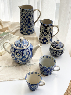 安木良品外贸原单法式重工艺立体青花手绘陶瓷花瓶罐茶壶咖啡杯