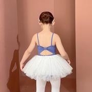 儿童舞蹈服夏季薄款棉女童吊带连体衣蓝色幼儿芭蕾舞纱裙子定