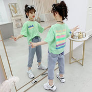 女童套装夏季2024韩系网红洋气中大童装牛仔，运动裤子两件夏装