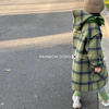 韩国童装2022冬季女童牛角扣中长款毛呢夹棉加厚大衣儿童连帽外套