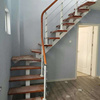 整体直梁楼梯复式室内钢木别墅，斜梁隔层楼梯家用简约直梯