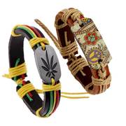 牙买加枫叶手链皮，手镯嘻哈hiphop印第安复古手环，男女情侣bracelet