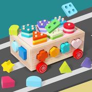 木拖车玩具1-3岁木质智力益智慧，小鸭拉绳拉车，礼物宝宝益智拉车积