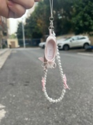 高颜值珍珠挂件芭蕾舞鞋手机链粉色少女包包链条手工串珠甜美挂饰