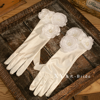 油画风新娘，白色立体花朵，缎面手套