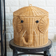 大象衣物收纳筐有盖浴室，洗衣篮子塑料仿藤编织箱客厅储物收纳箱