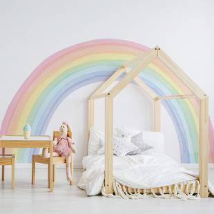 ins风北欧超大彩虹墙贴儿童房，装饰墙布背景，diy涂鸦平面水彩自粘贴