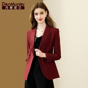 丹慕妮尔红色时尚气质小西装外套女2023春季长袖收腰短外套