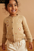 英国next女童米色，单排扣刺绣开襟毛衣，针织衫毛衫343-625