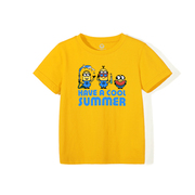 夏季儿童装男女大中小童卡通正肩姜黄色(姜黄色)纯棉短袖t恤打底衫套头衫