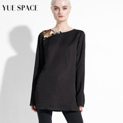 yuespace新中式套头衫蕾丝，镂空拼接长袖宽松圆领女士，春夏t恤小衫