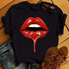 Red Lip T-shirt 超火欧美性感嘴唇印花宽松圆领T恤女黑色短袖衫