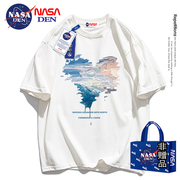 NASA联名夏季港风简约印花重磅纯棉短袖T恤男宽松半袖情侣衫