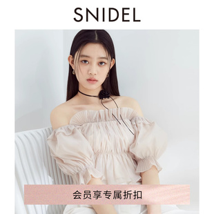 SNIDEL2024春夏甜美仙女一字领泡泡袖薄纱衬衫上衣SWFB242037