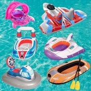 儿童充气小船带把手遮阳篷防晒游泳圈卡通坐圈水上漂浮座式游泳圈