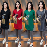 时尚韩版宽松套头卫衣女秋季长袖，圆领字母卡通印花中长款上衣
