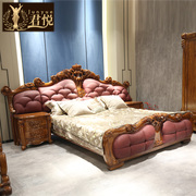 别墅乌金木真皮大床2x2.2米，欧式实木双人头，层牛皮床美式主卧