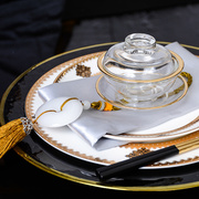 新中式餐具样板房间餐具，套装骨瓷西餐盘茶碗，餐巾流苏餐扣现代中式