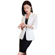 白色西装外套女短袖薄款设计感美容院前台职业套装小个子短款西服
