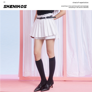 skenikos精致前短后长百褶裙裤夏季显瘦a字，学院风百搭半身裙女