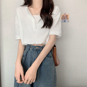 假两件华夫格短袖t恤女2023年夏季韩版设计感小众短款上衣潮