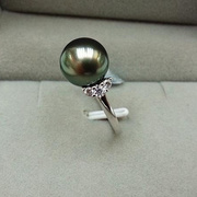天然大溪地母贝黑绿珍珠戒指925银活口可调大小指环时尚百搭女款