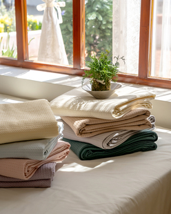 纯棉水洗棉床单单件，纯色双人华夫格加高床笠全棉素色单品简约1.8